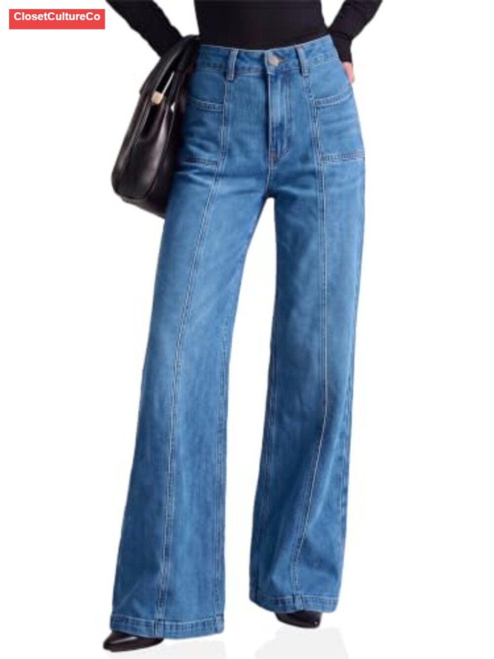 Women's High Waisted Wide Leg Flare Jeans Baggy Denim Pants
